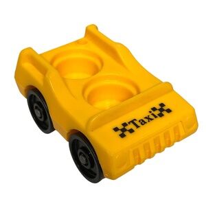 Vintage Fisher Price Little People Yellow Taxi Cab Car Black Print 1969-1987